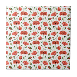 Cerâmica de Papoula Vermelha Aquarela Flor Silvest
