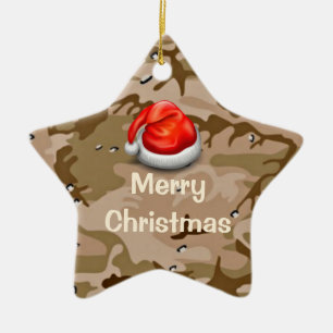 Cerâmica Desert Sand Camo Star Feliz Ornamento de Natal