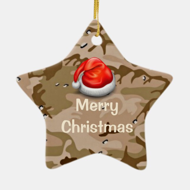 Cerâmica Desert Sand Camo Star Feliz Ornamento de Natal (Verso)