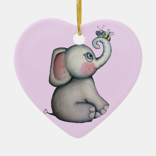 Cerâmica Elefante de Bebê com ornamento rosa (Frente)