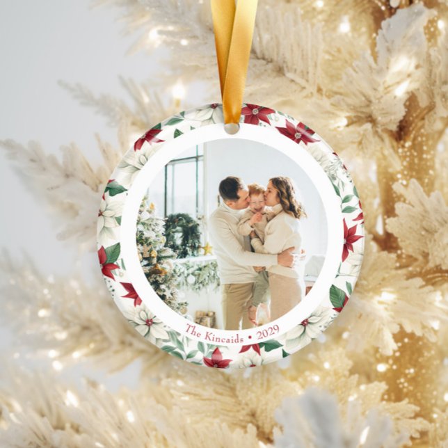 Cerâmica Elegante Poinsettia Ornamento de Fotos Dupla Lado (Criador carregado)