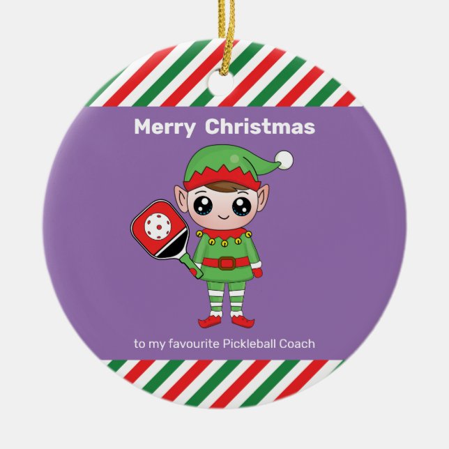 Cerâmica Elf de Natal de Pickleball, ornamento cerâmico (Frente)