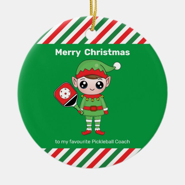 Cerâmica Elf de Natal de Pickleball, ornamento cerâmico (Frente)