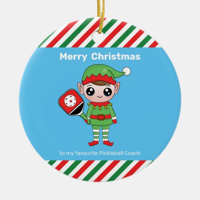 Cerâmica Elf de Natal de Pickleball, ornamento cerâmico (Frente)