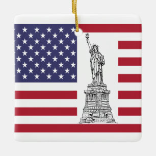 Cerâmica Estátua da Liberdade & Ornamento de Bandeira Ameri