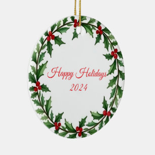 Cerâmica Feliz Natal 2024 Ornamento de Wreath de Natal