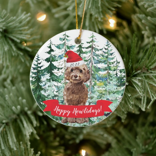 Cerâmica Feliz Natal Cachorro Cockapoo Marrom Ornamento de  (Árvore)