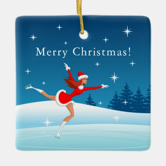 Cerâmica Feliz Natal Papais noeis de Patinação Ornamento de (Frente)