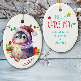 Cerâmica Feliz Pinguim Crianças de Natal Ornamento Cerâmico