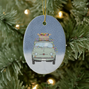 Cerâmica Fiat 500 com presentes de Natal Ornamento cerâmico
