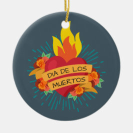 Cerâmica Flaming Heart Dia de los Muertos | Ornamento