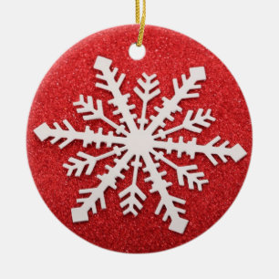 Cerâmica Floco de Neve em Ornamento de Natal Vermelho