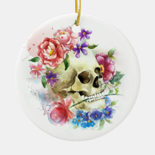 Cerâmica Floral Skull Dia de los Muertos   Ornamento