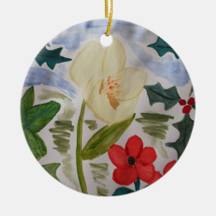 Cerâmica Flores de inverno e ornamento cerâmico Holly