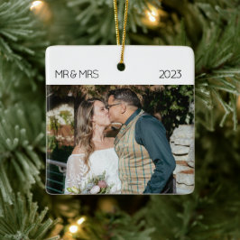Cerâmica Foto de Recém-Casados Sr e Sra Ornamento de Natal