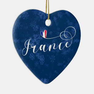 Cerâmica France Heart, Ornamento de Árvore de Natal, Franc