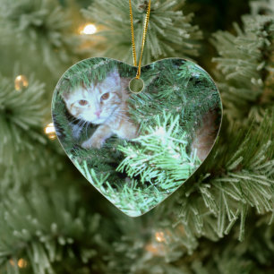 Cerâmica Gato cerâmico na Ornamento do Coração de Natal