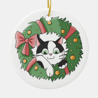 Cerâmica Gato de desenho animado fofo em ornamento de coroa