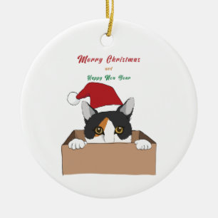 Cerâmica Gato na caixa Ornamento de Metal de Natal