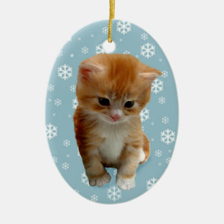 Cerâmica Gato vermelho, flocos de neve com ornamento azul