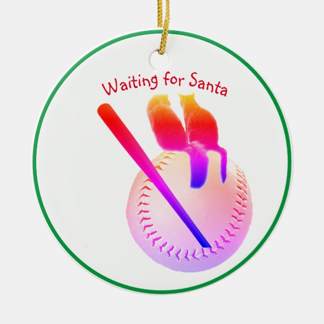 Cerâmica Gatos em um ornamento cerâmico de beisebol (Frente)