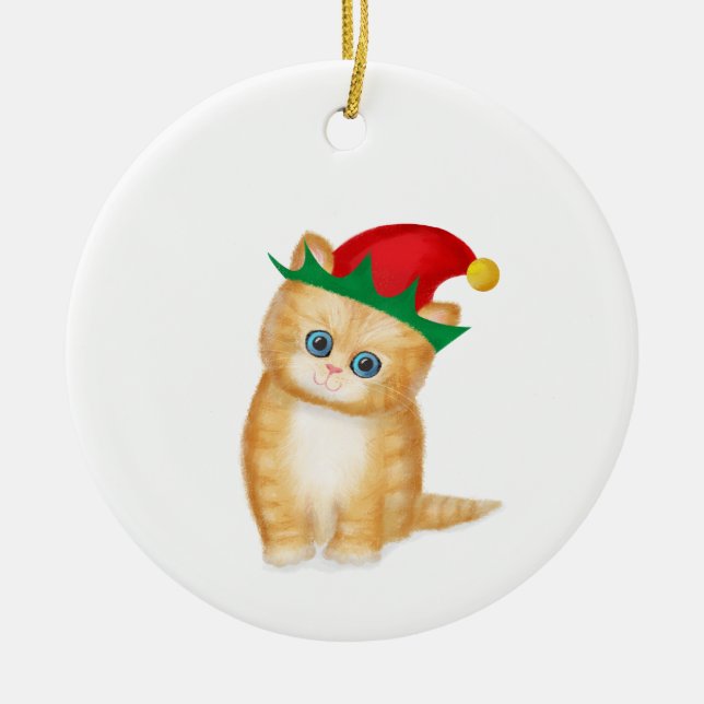 Cerâmica Ginger kitten personalizado ornamento da árvore de (Frente)