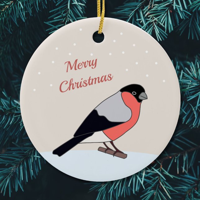 Cerâmica Granelado e Neve Ornamento de Natal Feliz (Bullfinch and Snow Merry Christmas Ornament)