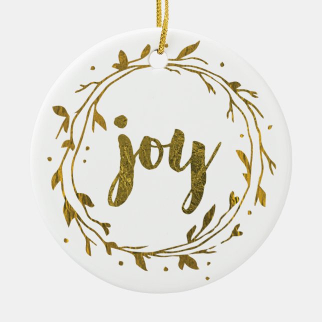Cerâmica Joy Wreath Dourado Ornamento Familiar de Natal (Frente)