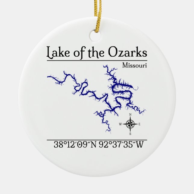Cerâmica Lago dos Ozarks Missouri Mapa Ornamento de Cerâmic (Frente)