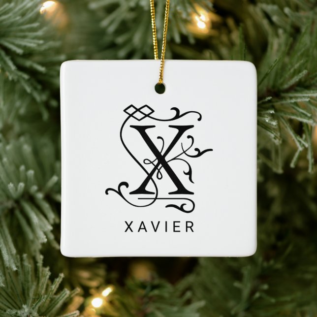Cerâmica Letra X Monograma Elegante Ornamento de Natal (Árvore)