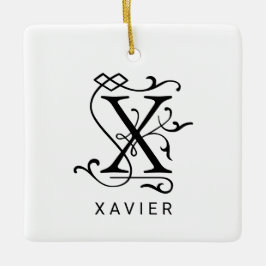 Cerâmica Letra X Monograma Elegante Ornamento de Natal
