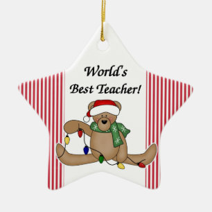 Cerâmica Melhor Ornamento de Professores do Mundo do Urso d