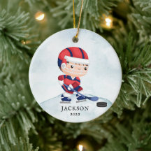 Menino de Hóquei Ornamento de Natal Cerâmico Perso