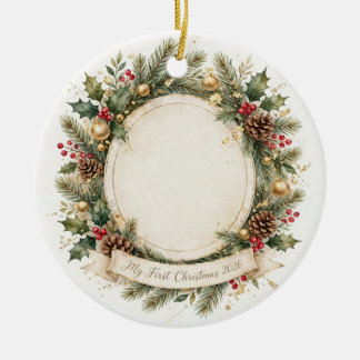 Cerâmica Meu Primeiro Natal 2026 Ornamento de Foto de Bebê