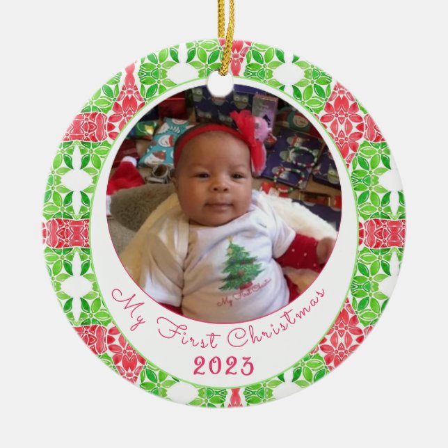 Cerâmica Meu Primeiro Ornamento de Árvore de Natal (Frente)