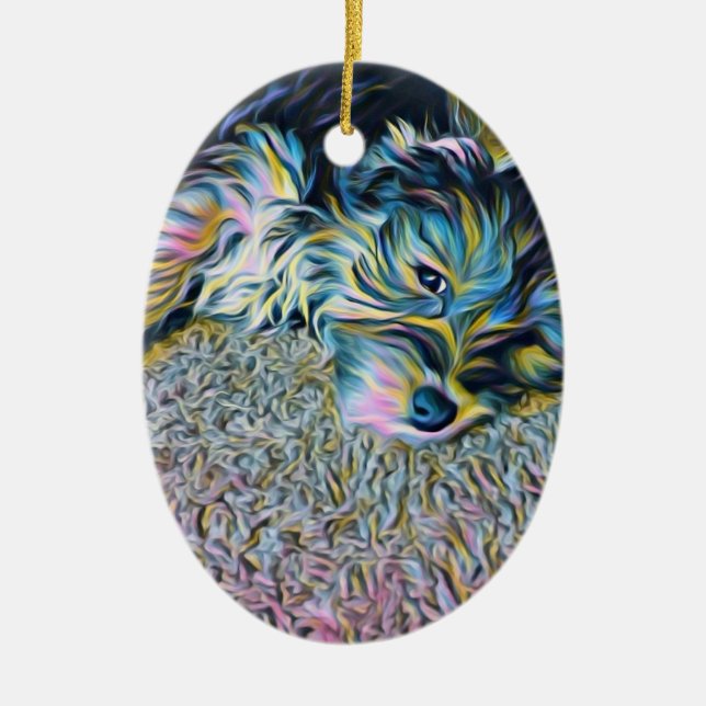 Cerâmica Moeda de um centavo o ornamento de Morkie (Frente)