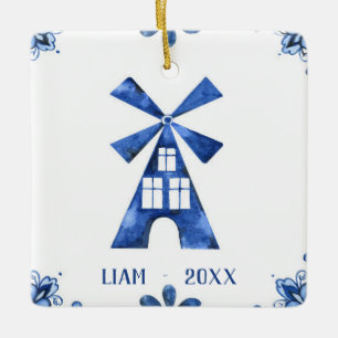 Cerâmica Moinho de vento azul holandês ornamento