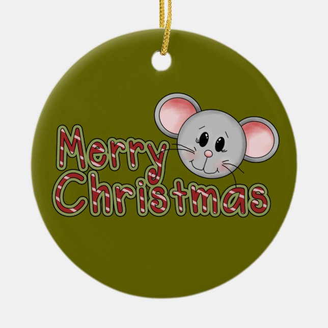 Cerâmica Mouse Feliz Ornamento de Guarda de Natal (Frente)