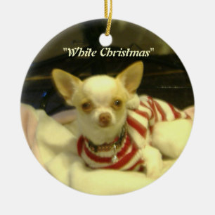 Cerâmica "Natal Branco" Ornamento de Árvore Chihuahua