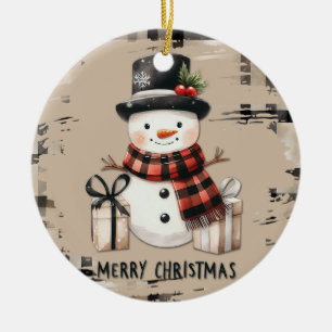 Cerâmica Neve clássico de Natal num ornamento de xadrez que