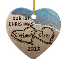 Nosso Primeiro Natal Dois Corações Em Ornamento De