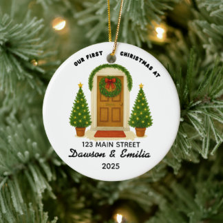 Cerâmica Nosso Primeiro Natal Ornamento de Endereço Persona