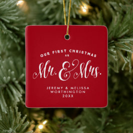 Cerâmica Nosso primeiro Natal, recém-casado ornamento de fo