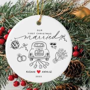 Cerâmica Nosso Primeiro Ornamento Casado de Natal