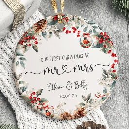 Cerâmica Nosso Primeiro Ornamento Casado de Natal, Sr. e Sr