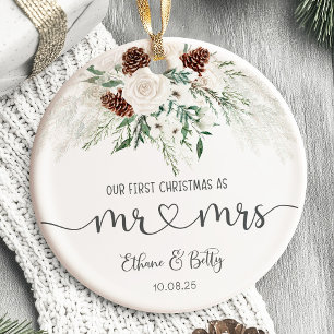 Cerâmica Nosso Primeiro Ornamento Casado de Natal, Sr. e Sr
