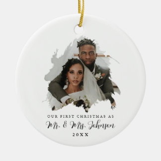 Cerâmica Nosso Primeiro Ornamento de Fotos de Casamento Per