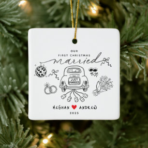 Cerâmica Nosso Primeiro Ornamento de Fotos de Natal Casado