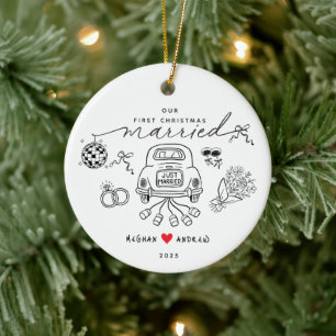 Cerâmica Nosso Primeiro Ornamento de Fotos de Natal Casado