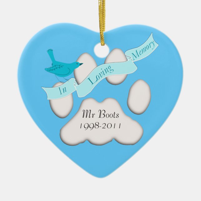 Cerâmica o animal de estimação no ornamento azul da memória (Frente)